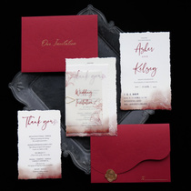 Wedding invitations wedding invitations high-end wedding invitations hand-torn European style burgundy hot stamping 2024 original