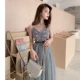 Váy lưới nhỏ gạc phụ 155 khí chất cổ tích nước hoa nhỏ 150cm váy treo ngắn cao Gao Jiao mùa hè nhỏ của phụ nữ - Váy eo cao