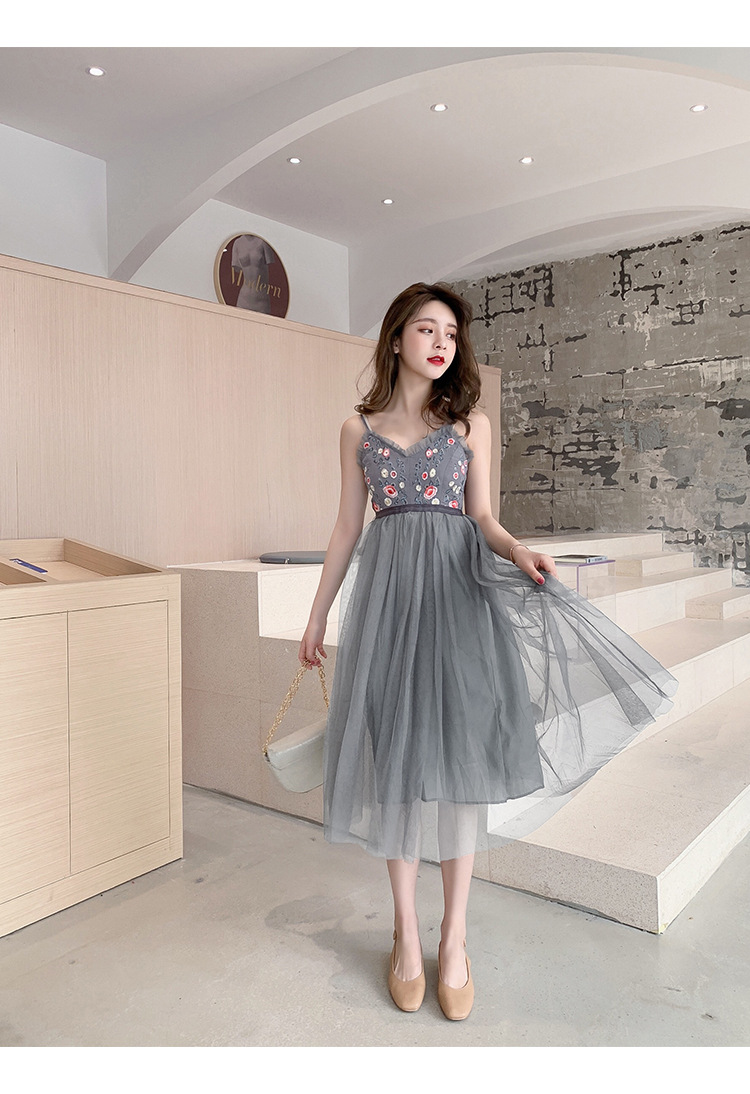 Váy lưới nhỏ gạc phụ 155 khí chất cổ tích nước hoa nhỏ 150cm váy treo ngắn cao Gao Jiao mùa hè nhỏ của phụ nữ - Váy eo cao đầm body nhún eo