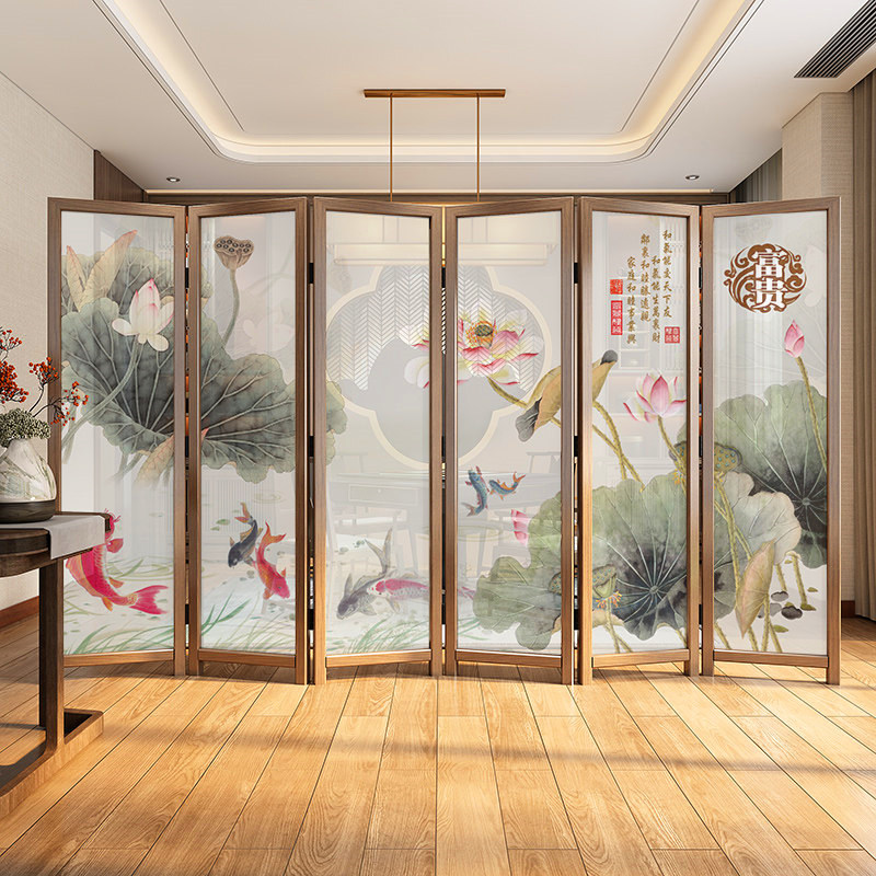 Log screen partition living room folding movable porch hotel custom-made to block home modern folding screen new Chinese style