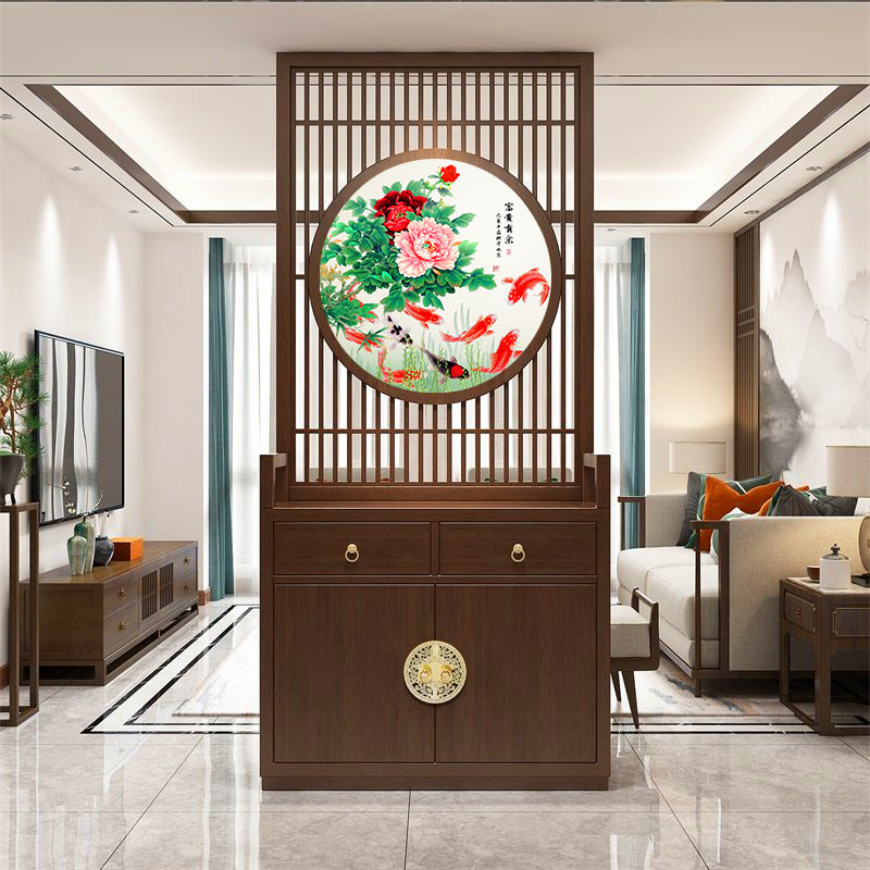 New Chinese Solid Wood Entrance Screen Partition Wall Living Room Home Custom Xuan Cabinet Log Cabinet Shoes Cabinet Shoes Cabinet cabinet