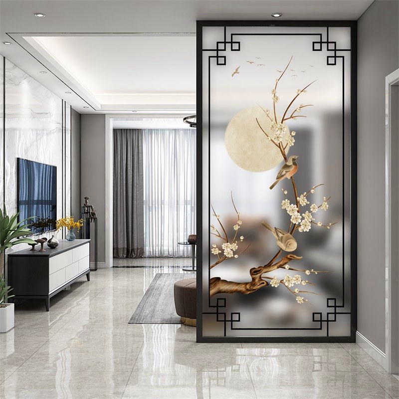 Nordic Art Glass Partition Screen Office Aisle Xuan Guan's two-sided semi-light-permeable frosted steel customized