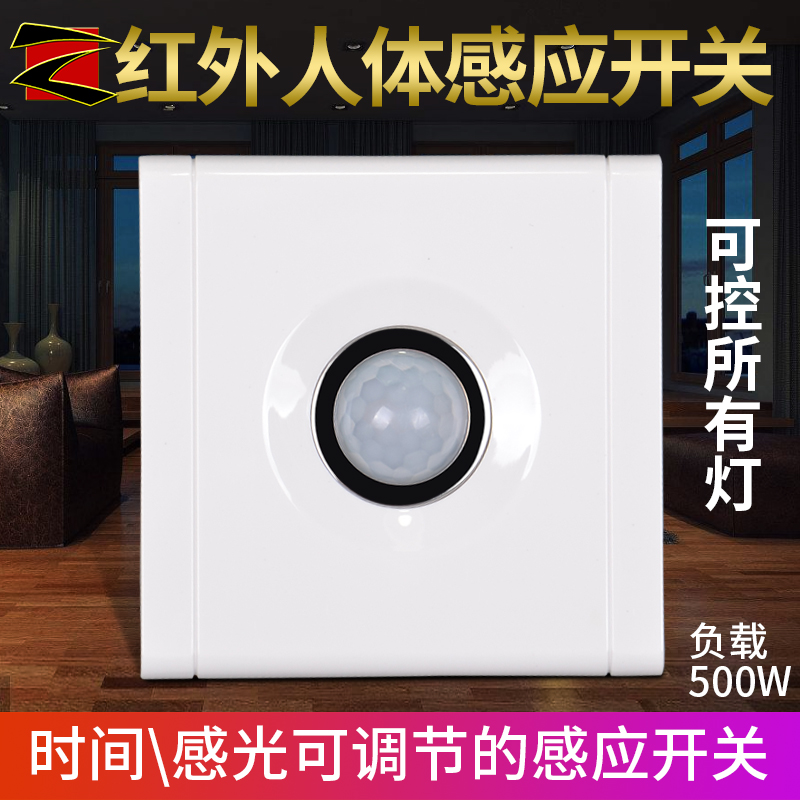 220v Infrared human body sensor switch Type 86 module adjustable probe Corridor intelligent delay led switch