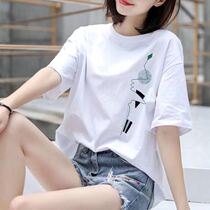 100% cotton single piece two pieces summer new cotton short sleeve t-shirt women loose size womens T-shirt base shirt Women