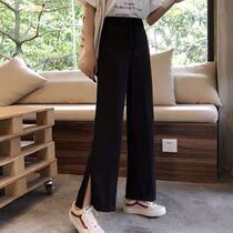 Spring and summer Korean version of loose straight tube Joker high waist size wide leg pants thin nine points Black casual pants children Students
