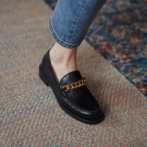 Orange Peel CHEN Inglen Wind Early Spring Small Leather Shoes Women With Round Head Lefu Shoes Women Croissants Tattoo Single Shoes Woman