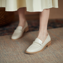 Orange peel CHEN2022 spring new genuine leather single shoe woman pearl chain Inn small leather shoes women with Lefoes