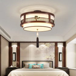 New Chinese-Style Round Ceiling Light for Corridors, Hallways, Balconies, Entryways, Dining Rooms, and Bedrooms, Made of All Copper and Solid Wood, Guangdong Zhongshan Lighting Fixtures