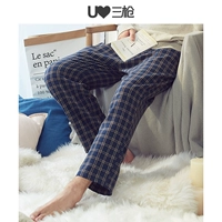 Ba khẩu súng cotton quần nam mùa thu và mùa đông kẻ sọc mới in quần pyjama mềm mại quần cotton nam quần nhà quần đùi nữ