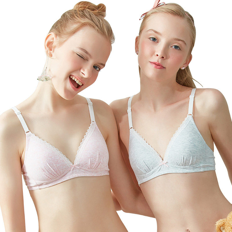 Three shots Bailian cotton three-stage no-rims student development period thin mold cup girl bra