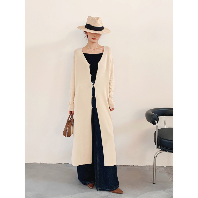 Paper-Thin Ice Silk Knitted Cardigan for Women, New Spring/Summer Mid-Length Outerwear, V-Neck, Loose and Slimming Cardigan Jacket for Women