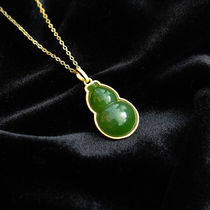 Alloy gilded collarbone necklace with inlaid gourd Biu jade pendant national wind Chinese temperament item pendant and neck ornament