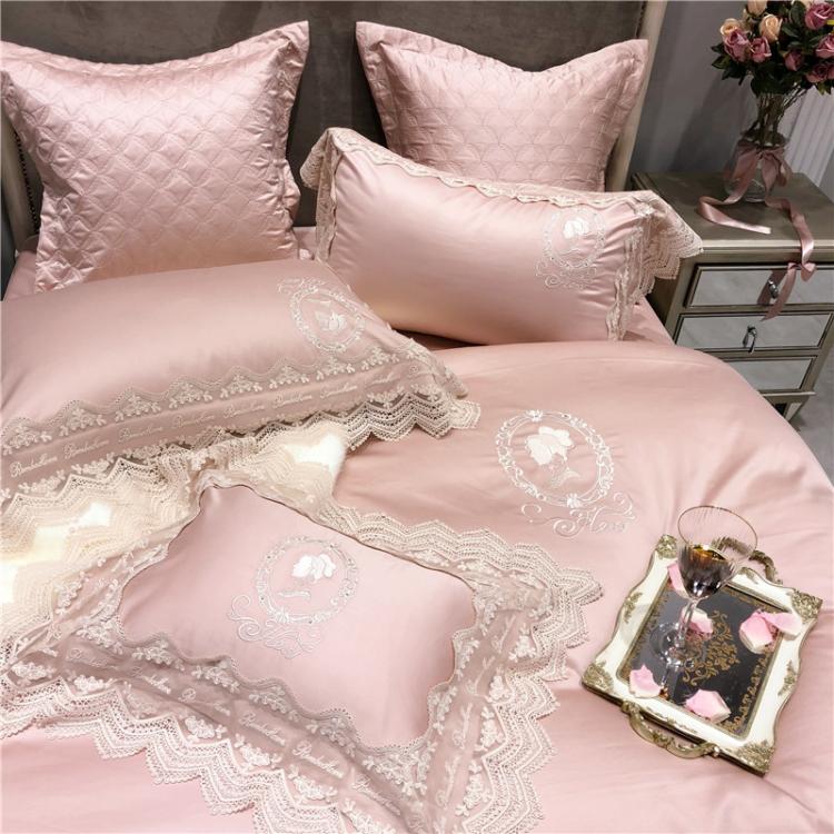 French high-end 140-count pure cotton lace four-piece embroidery Egyptian long-staple cotton European-style princess style 1 8m bedding