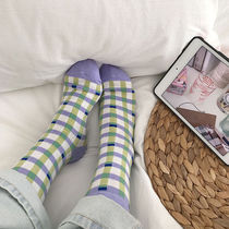 Korean version of simple lattice socks College Style summer thin Joker striped thin leg fairy socks soft sister stockings Cotton