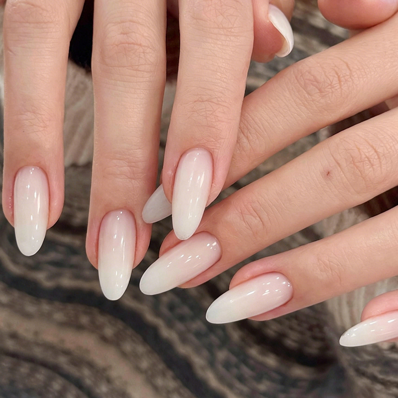Purely Handmade Ice-Clear Milky White Manicure Wearable Nails, Medium-Length Finished Product, Solid Color Almond Nails, 2026 New Model with a High-End Feel Purely Handmade Ice-Clear Milky White Manicure Wearable Nails, Medium-Length Finished Product, Solid Color Almond Nails, 2026 New Model with a High-End Feel