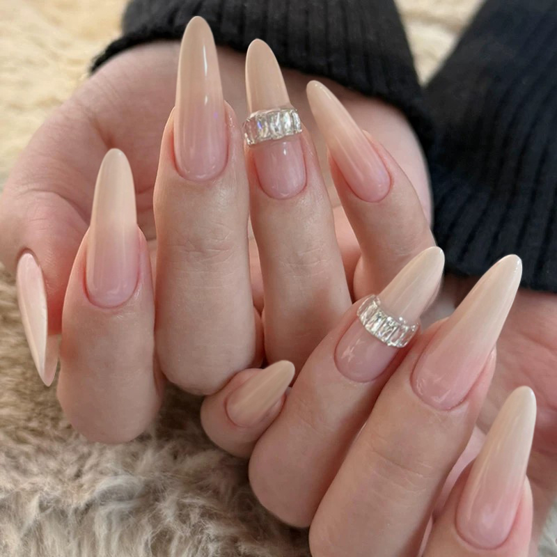 Handmade Manicure, Wearable Nails, Nude Color with Rhinestones, Medium-Length Nail Pieces, 2026 New Almond-Shaped Nails, Bridal High-End Style, Summer Handmade Manicure, Wearable Nails, Nude Color with Rhinestones, Medium-Length Nail Pieces, 2026 New Almond-Shaped Nails, Bridal High-End Style, Summer