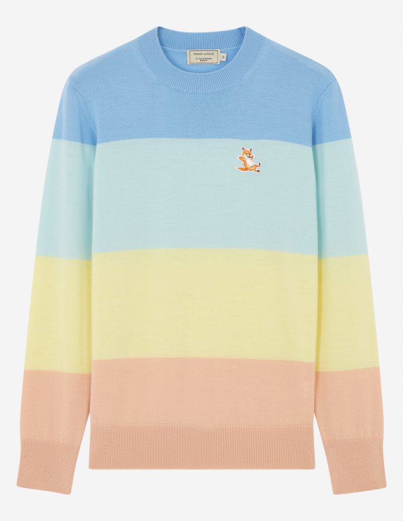 Spot Early Spring Maison Kitsune Colored Strips Fox Sweater Colorful Parquet and Collared Jersey Striped