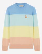 Early spring Meidai Maison Kitsune color striped fox sweater color round neck sweater stripes