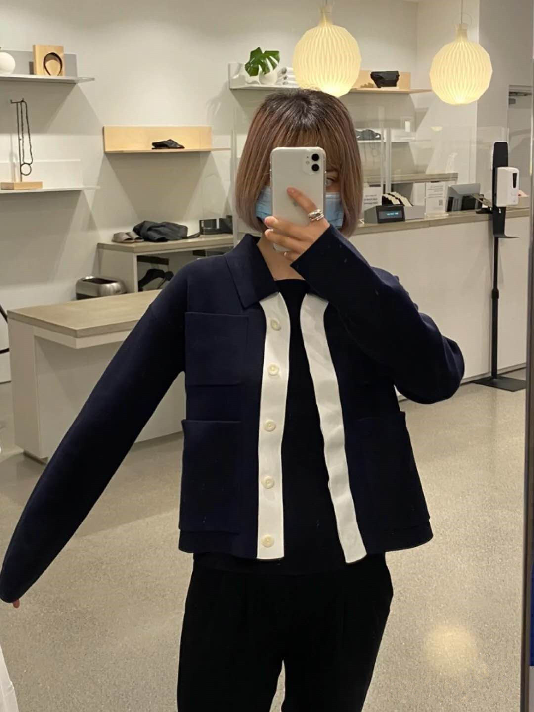 Spot COS ORGANIC cotton color matching knitted cardigan jacket suit collar knitted sweater hit color 0901846002