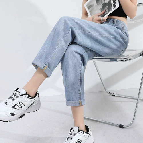 Светлые цветные джинсы, штаны, высокая талия, коллекция 2021, в корейском стиле, по фигуре, свободный прямой крой