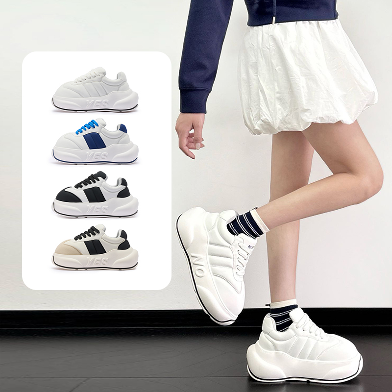 Liu Genghong's Same Style Original White Sneakers, Retro Casual Sports Shoes, Height-Increasing Sneakers, Trendy Versatile Running Shoes