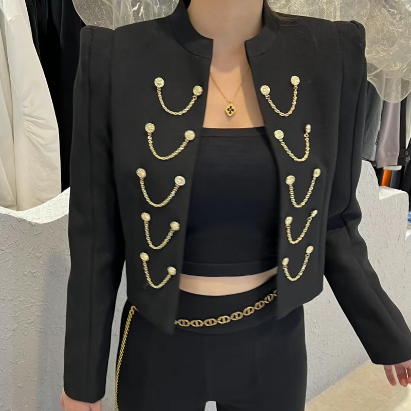Black autumn retro jacket, high-quality style