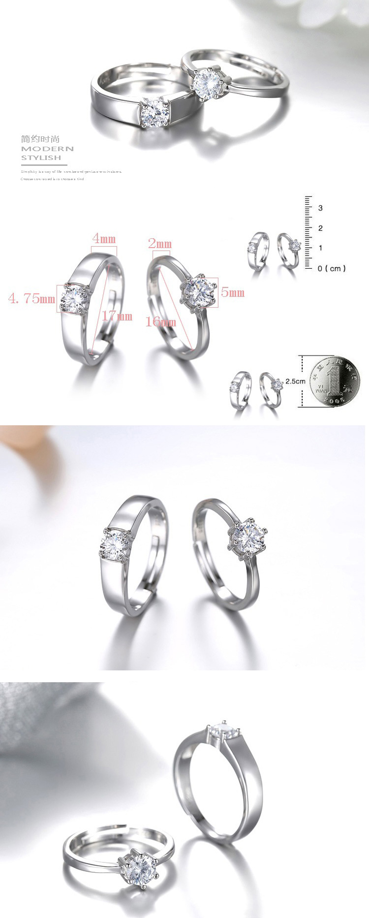 Một loạt các cặp vợ chồng đơn giản của Nhật Bản và Hàn Quốc, các cặp vợ chồng nhẫn mô phỏng trang sức kim cương nhẫn cưới một cặp miệng đeo nhẫn ngón trỏ