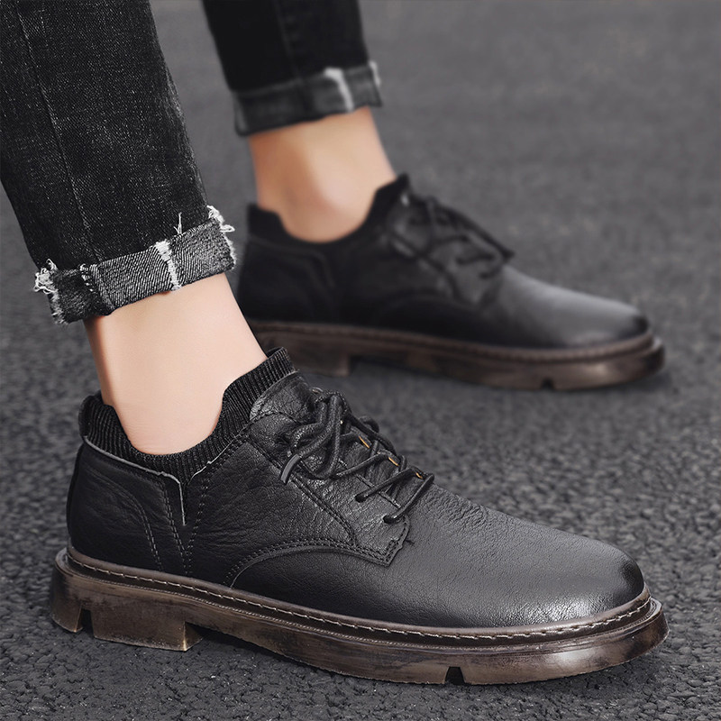 Spring men's leather shoes low-top tooling casual shoes British style Korean version of the retro inner increase medium soft leather Martin boots