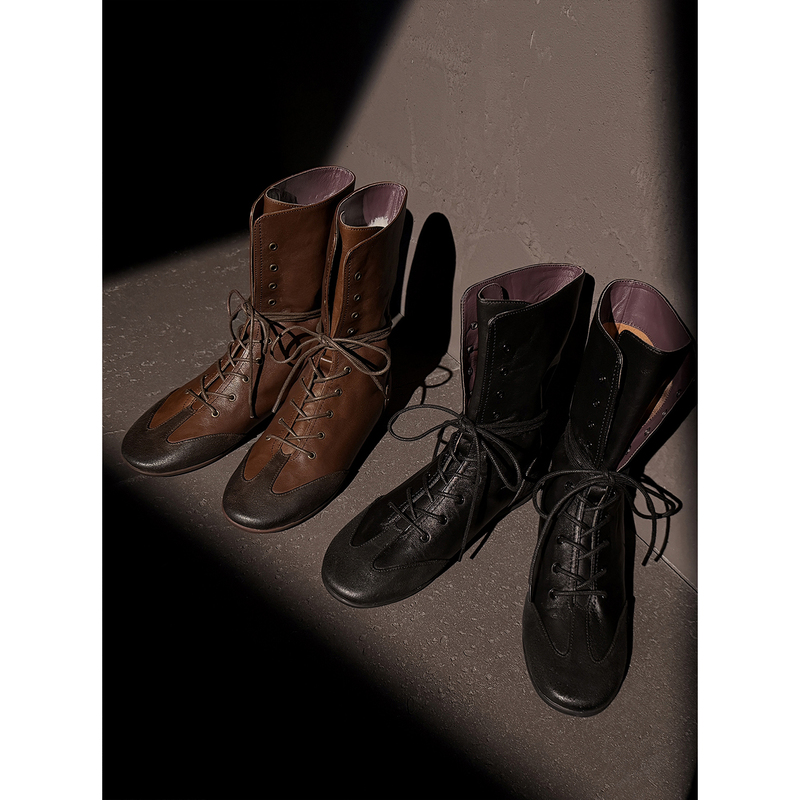 Lushee Washed Leather Handmade Shoes Retro Fleece-Lined Boxing Boots Women's Flat Lace-Up Martin Boots Short Boots Lushee Washed Leather Handmade Shoes Retro Fleece-Lined Boxing Boots Women's Flat Lace-Up Martin Boots Short Boots