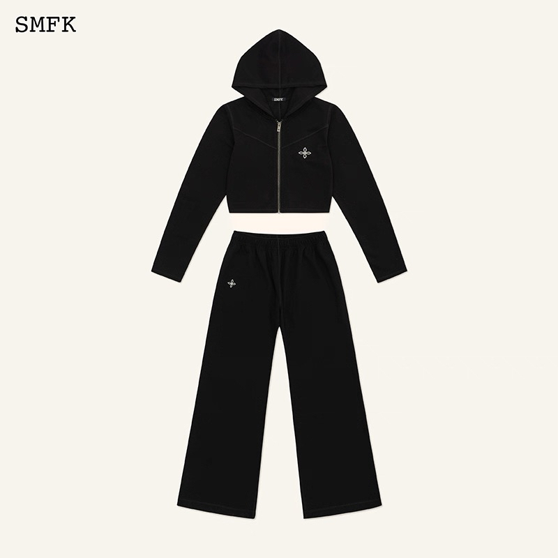 M7Smfk Classic Sports Suit, Smooth Drape, Cross-Pattern Slim-Fit Hoodie + Pants Two-Piece Set