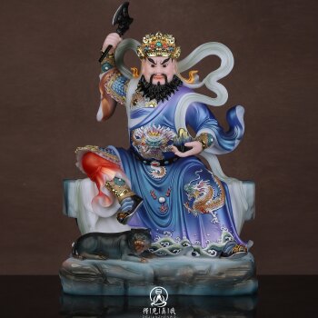 Mountain God Statue Made of White Marble, Mountain God Statue for Worship in Buddhist Halls, Home Use, Mountain God Bodhisattva Statue Sitting on a Mountain with a Tiger