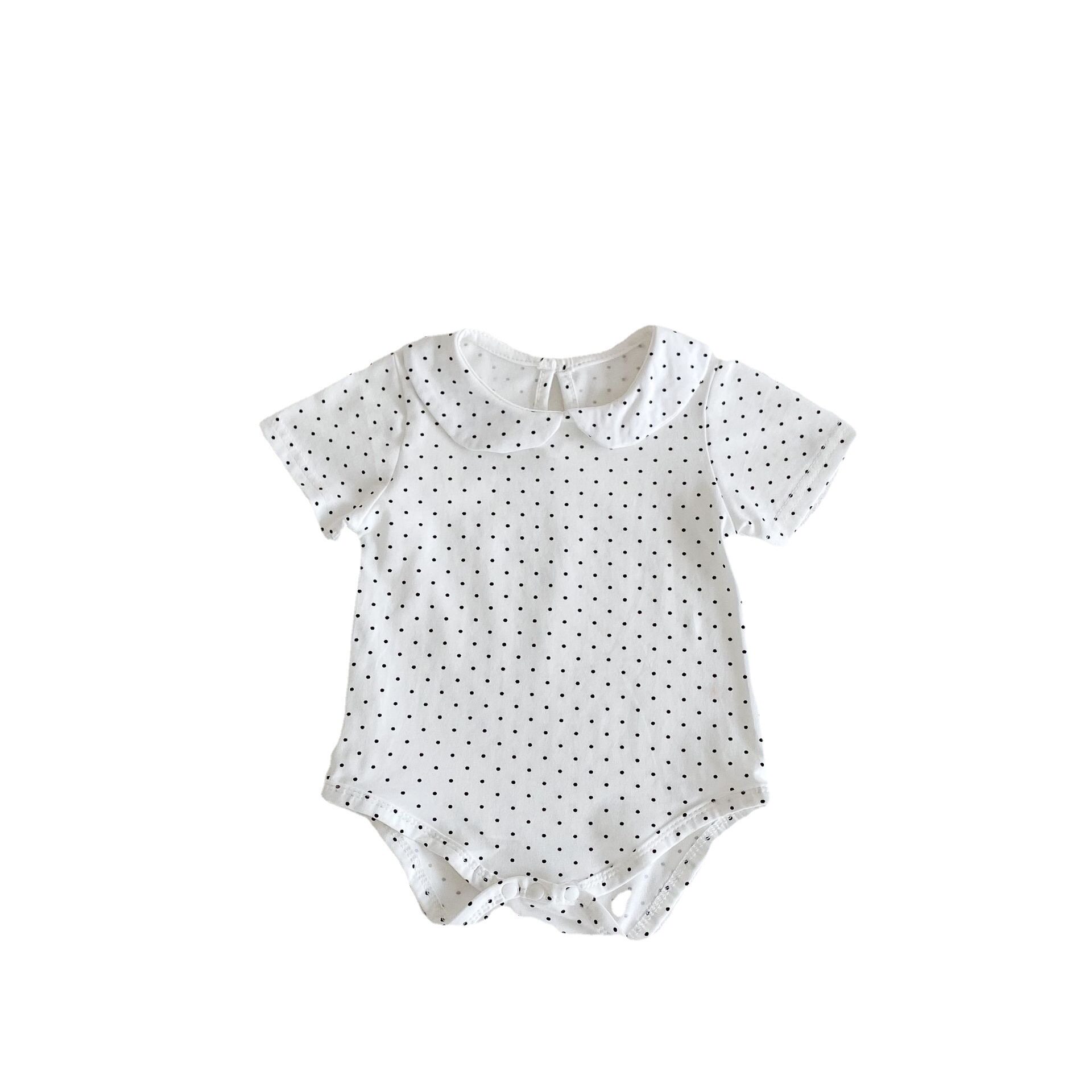 INS 2024 SUMMER NEW ARRIVALS BABY GIRLS POLKA DOLL COTTON DOLL COLLAR HA YI JUMPSUIT CRAWLING SUIT