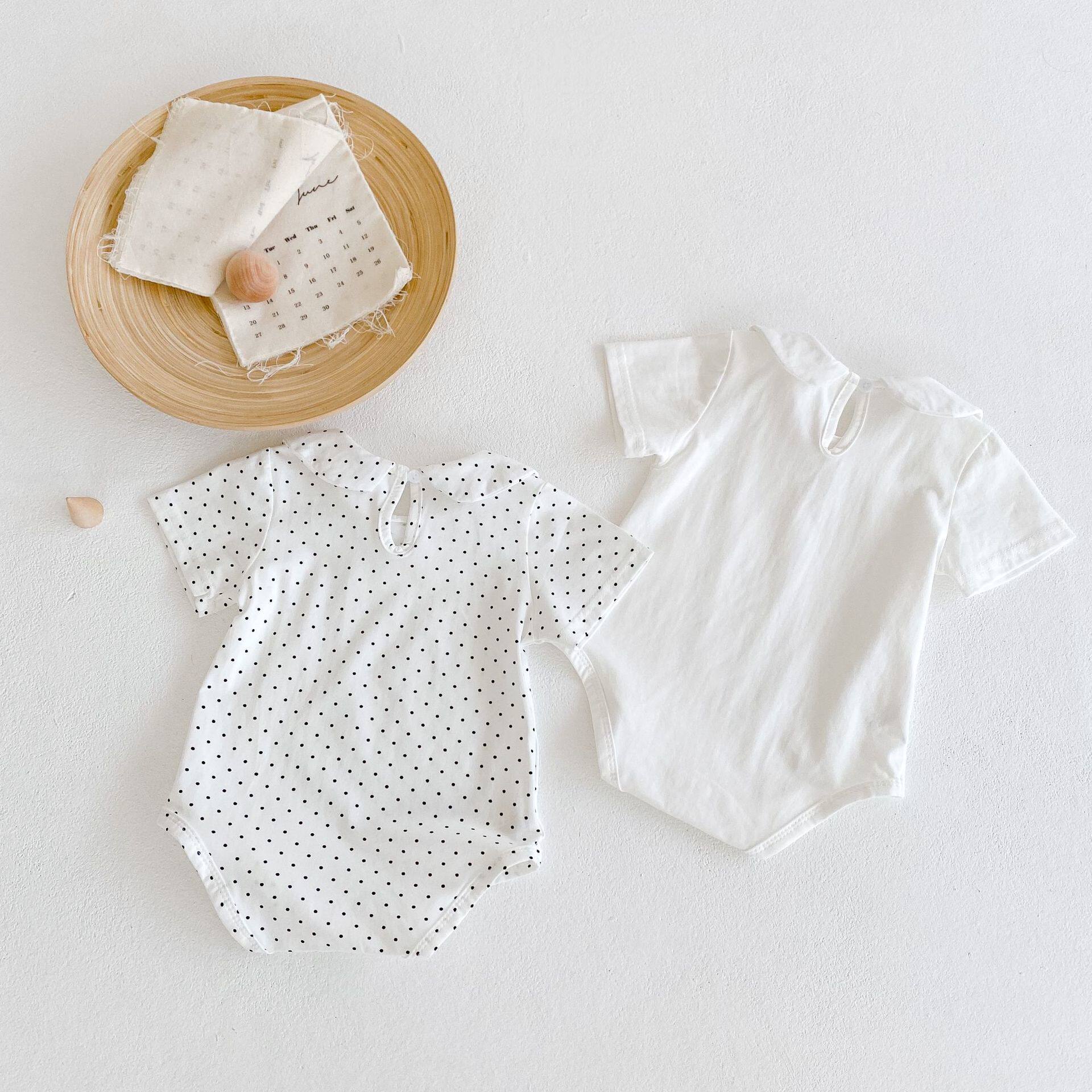 INS 2024 SUMMER NEW ARRIVALS BABY GIRLS POLKA DOLL COTTON DOLL COLLAR HA YI JUMPSUIT CRAWLING SUIT