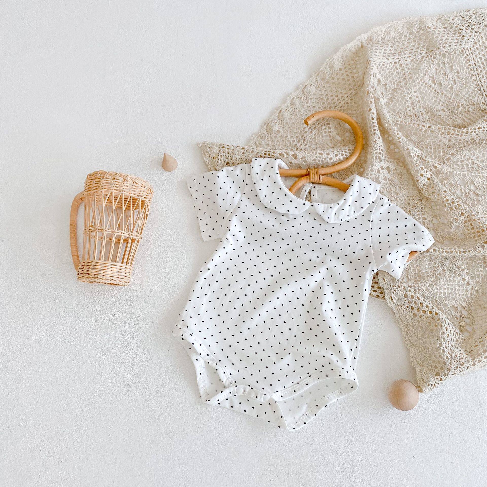 INS 2024 SUMMER NEW ARRIVALS BABY GIRLS POLKA DOLL COTTON DOLL COLLAR HA YI JUMPSUIT CRAWLING SUIT