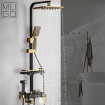 Black all-copper shower thermostatic Jane shower set bathroom lift shower rain shower cube big shower set
