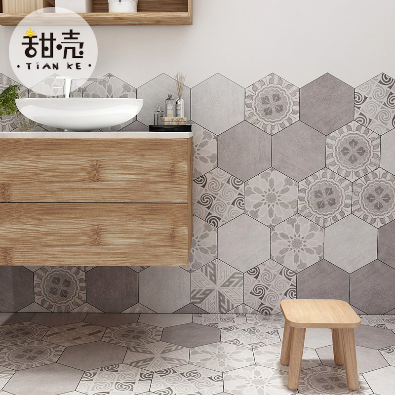 Cement hexagonal brick Nordic flower piece powder room kitchen balcony non-slip floor tile retro antique brick hexagonal tile