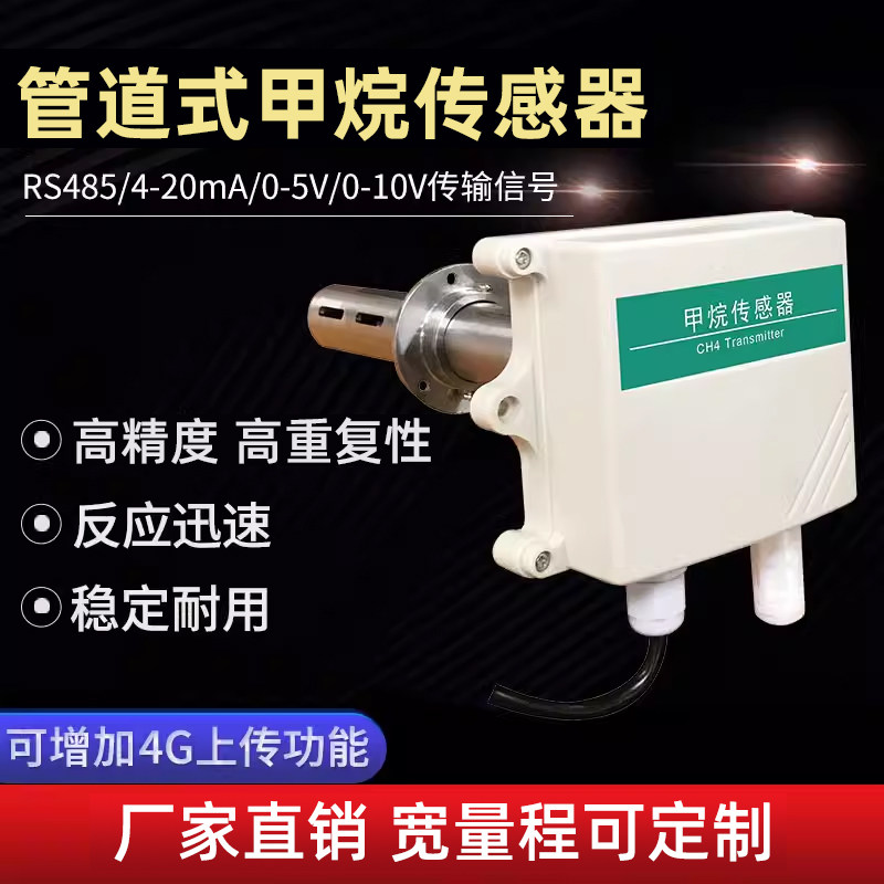 管道式甲烷传感器CH4气体变送器新风管道甲烷浓度检测仪工业农业