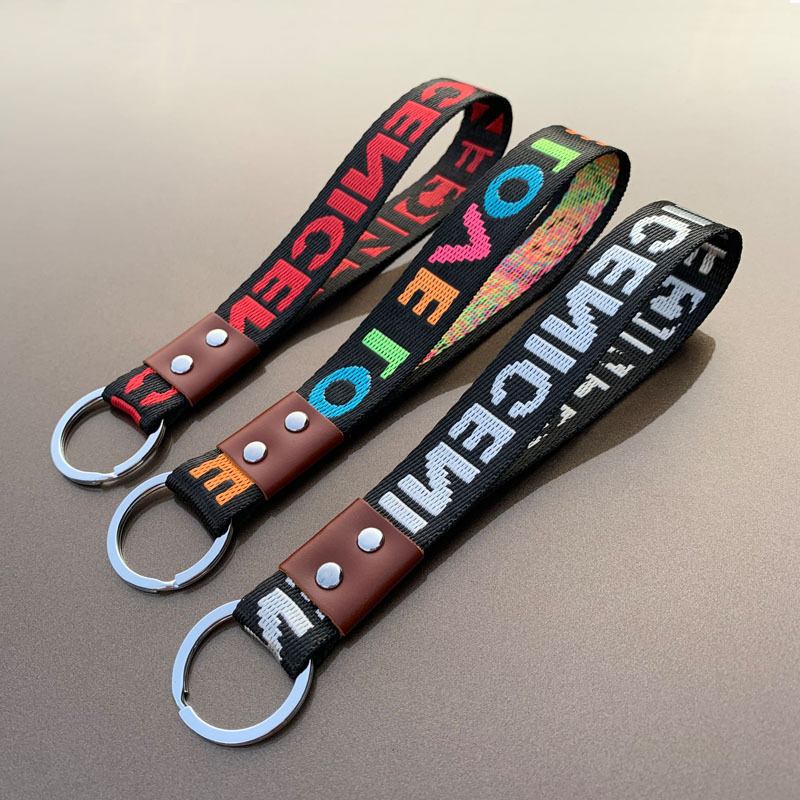 2cm Wide Jacquard Nylon Webbing Keychain Couple Gift Wrist Key Lanyard Portable Key Chain Pendant
