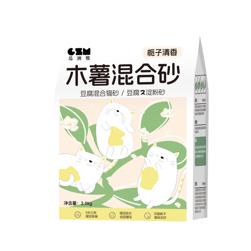 Guazhou Cat Litter, Mixed with Tapioca and Tofu, Deodorizing, Low Dust, Antibacterial, Clumping, Non-Stick to the Bottom, Tapioca Plant 10kg