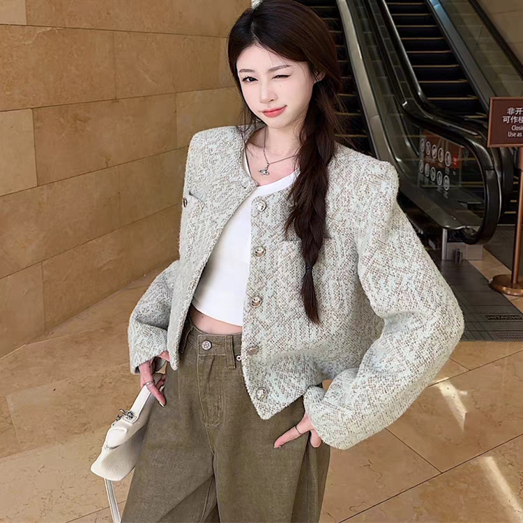 Tweed Style Tweed Jacket for Women 2026 Spring & Fall New Style High-End Short Style Elegant Loose Long-Sleeved Chic Top