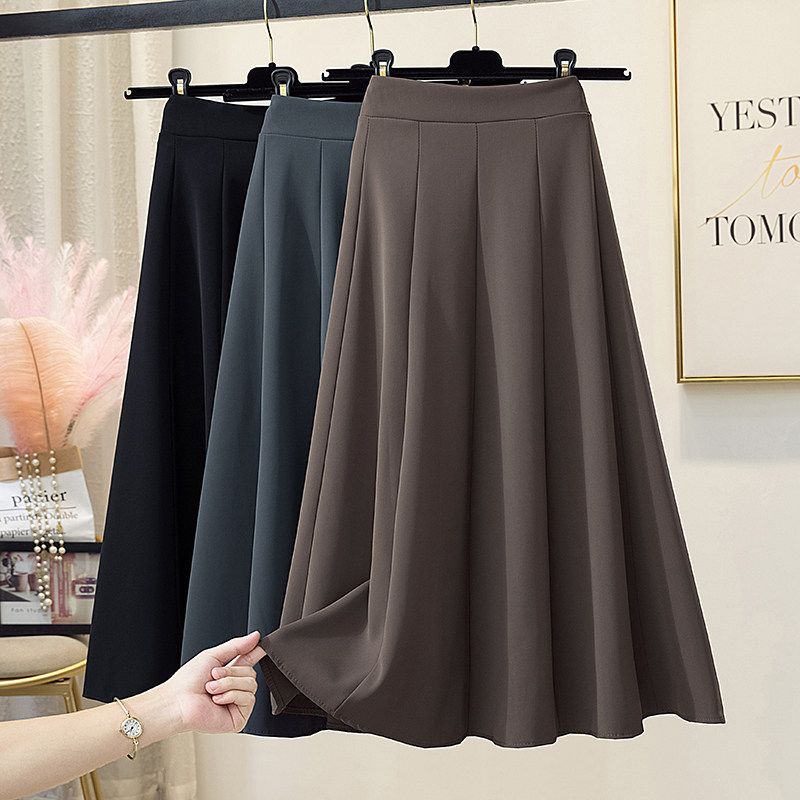 Korean Version Half Body Skirt Woman Autumn Winter A Character Skirt High Waist Large Swing Umbrella Skirt New Middle Long Version Slim Suit Plexu Skirt