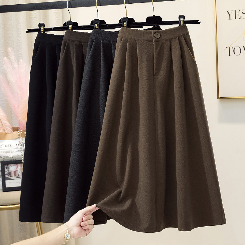 Korean Cargo Casual Half Body Dress Woman Spring Autumn High Waist A Character Umbrella Skirt Half Body Long Dress Medium Long Version Large Swing Card Its Color Skirt