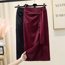 Satin foreign skirt womens summer design sense niche high-waisted skirt one-step skirt lace-up skirt