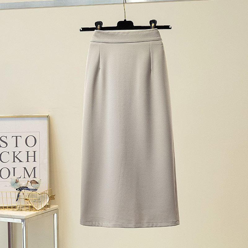 Suit fabric skirt women's autumn and winter package hip skirt 2022 new skirt mid-length version slit temperament straight skirt