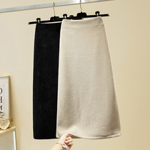 Corduroy split skirt autumn and winter womens new bag hip skirt high waist long one step skirt velvet temperament skirt