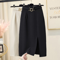 Hepburn style suit skirt female summer temperament split bag hip skirt black high waist design sense minority skirt skirt