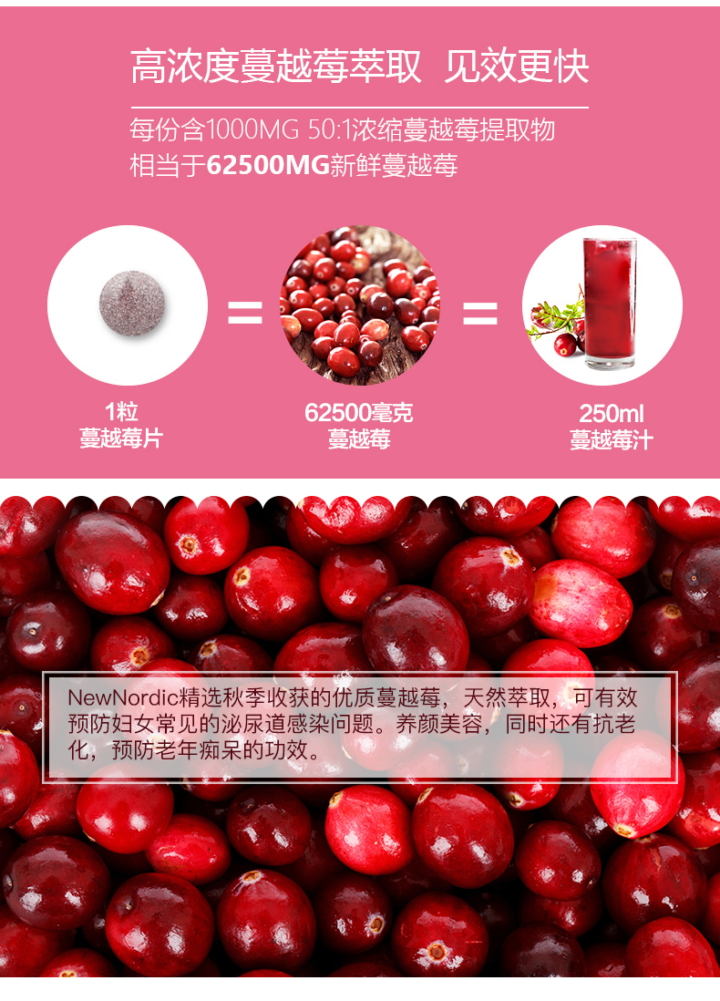 丹麦 纽诺迪克 New Nordic 高浓度蔓越莓精华片 30片 延缓衰老 卵巢保养 图2