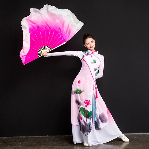 Настоящий шелк поклонник танца расширенного взрослого взрослого двойного выступления янгера Big Fan Gradient Show Color Performance Fan Fan