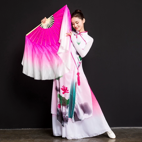 Настоящий шелк поклонник танца расширенного взрослого взрослого двойного выступления янгера Big Fan Gradient Show Color Performance Fan Fan