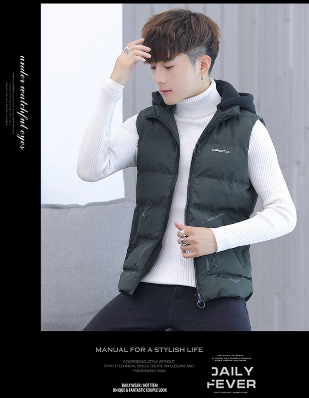 Vest nam mùa thu và mùa đông cotton vest thanh niên vest nam phiên bản Hàn Quốc dày áo vest không tay áo khoác cotton quần áo thủy triều HQ áo khoác vest nam hàn quốc